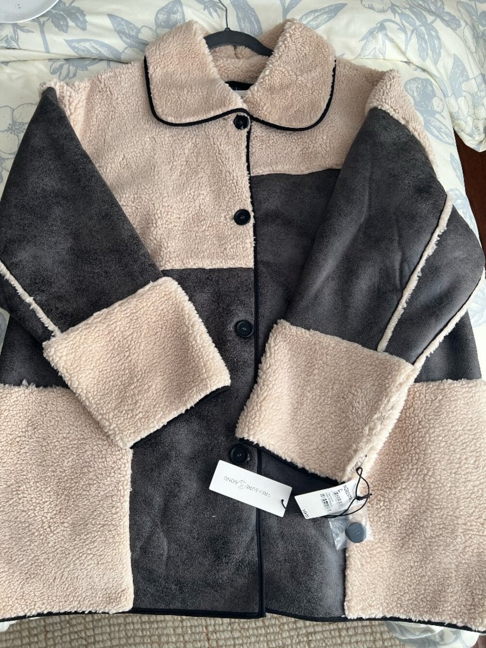 NWT Treasure & Bond Mixed Media Faux Suede Coat